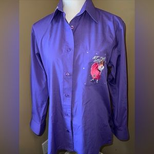HANA Button Up Shirt Tunic Top Purple Long Sleeve Embellished Size XS AT THE HOP